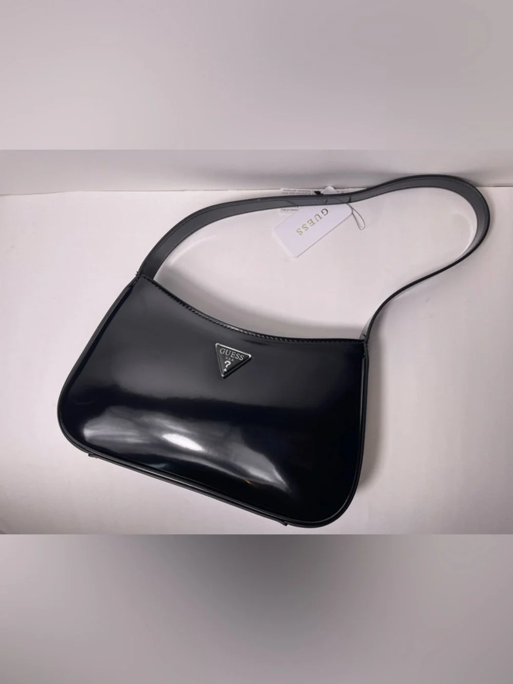 GUESS ARNELA Top Zip Small Black Patent Shoulder Bag NWT - Picture 4 of 12